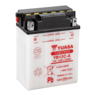 BATTERIE 12V 12 Ah YB12C-A YUASA YUMICRON AVEC ENTRETIEN (Lg134xL80xH175mm)