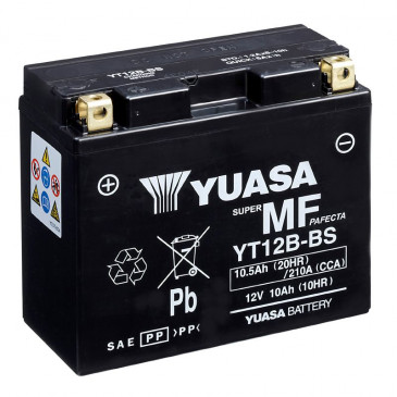 BATTERIE 12V 10 Ah YT12B-BS YUASA MF SANS ENTRETIEN HAUTE PERFORMANCE AVEC PACK ACIDE (Lg150xL69xH130mm) 5050694004582