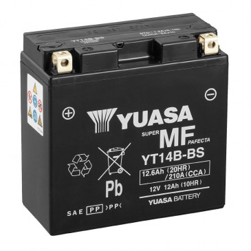 BATTERIE 12V 12 Ah YT14B-BS YUASA MF SANS ENTRETIEN HAUTE PERFORMANCE AVEC PACK ACIDE (Lg150xL70xH145mm) (EQUIVALENT YT14-B4) 5050694010606