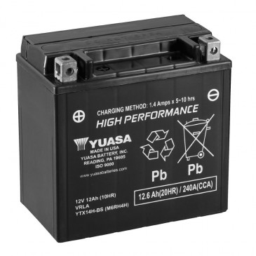 BATTERIE 12V 12 Ah YTX14H-BS YUASA MF SANS ENTRETIEN HAUTE PERFORMANCE AVEC PACK ACIDE (Lg150xL87xH145mm)