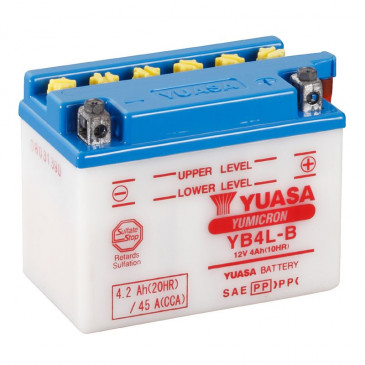 BATTERIE 12V 4 Ah YB4L-B YUASA YUMICRON AVEC ENTRETIEN + LIVRE AVEC PACK ACIDE (Lg120xL70xH92mm)