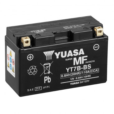 BATTERIE 12V 6,5 Ah YT7B-BS YUASA MF SANS ENTRETIEN LIVREE AVEC PACK ACIDE (Lg150xL65xH93mm)