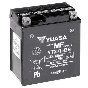 BATTERIE 12V 6 Ah YTX7L-BS YUASA MF SANS ENTRETIEN LIVREE AVEC PACK ACIDE (Lg114xL71xH131mm) 5050694001864