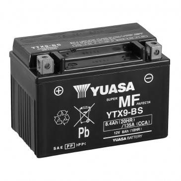 BATTERY 12V 8 Ah YTX9-BS YUASA MF MAINTENANCE FREE-SUPPLIED WITH ACID PACK (Lg150xWd87xH105) 5050694036897