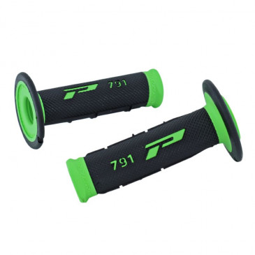 REVETEMENT POIGNEE PROGRIP MOTO OFF ROAD 791 DOUBLE DENSITE BASE VERT/NOIR CLOSED END 115mm (CROSS/MX) (PAIRE) 0801766028181