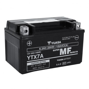 BATTERIE 12V 6 Ah YTX7A YUASA ACTIVEE EN USINE PRETE A L'EMPLOI (Lg150xL87xH94mm)