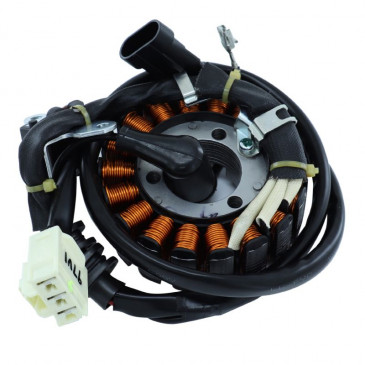 STATOR ALLUMAGE MAXISCOOTER ADAPTABLE MOTEUR PIAGGIO 125 BEVERLY, 300 BEVERLY, VESPA GTS, MP3, 400 BEVERLY/APRILIA 300 ATLANTIC 4T INJECTION EAU (18 PÔLES - TRIPHASE 350W) -SGR-