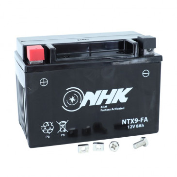 BATTERIE 12V 8 Ah NTX9 NHK FA SANS ENTRETIEN PRETE A L'EMPLOI (Lg150xL87xH105mm)(ACTIVEE EN USINE - QUALITE PREMIUM - EQUIVALENT YTX9-BS)