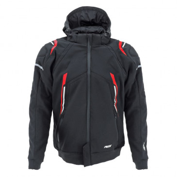 VESTE/BLOUSON ADX RSX NOIR/ROUGE L AVEC CAPUCHE AMOVIBLE (AVEC PROTECTIONS/SANS PLAQUE DORSALE) (HOMOLOGUE NF EN 17092-4 : 2020)