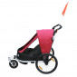 REMORQUE VELO ENFANT - POUSSETTE COUVERTE 2 PLACES EN ALU MAXI 36Kg COLORI ROUGE AVEC ROUES 20" -FIXATION AXE DE ROUE - LIVRE AVEC ROUE AVANT ET POIGNEE FREIN - PLIABLE SANS OUTIL - L0.80m x l0.70m 