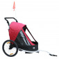 REMORQUE VELO ENFANT - POUSSETTE COUVERTE 2 PLACES EN ALU MAXI 36Kg COLORI ROUGE AVEC ROUES 20" -FIXATION AXE DE ROUE - LIVRE AVEC ROUE AVANT ET POIGNEE FREIN - PLIABLE SANS OUTIL - L0.80m x l0.70m 