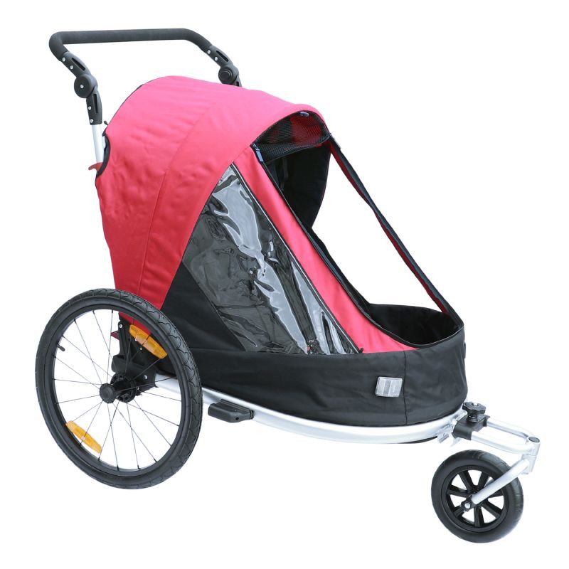 Remorque vélo enfant couverte 2 places maxi 45kg couleur bleu avec roues 20  pouces à blocage - fixation axe de roue arrière