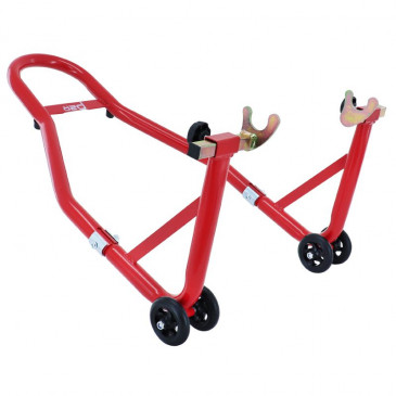 LEVE/BEQUILLE MOTO STAND P2R ARRIERE UNIVERSEL RENFORCE ACIER ROUGE AVEC SUPPORT EN V (LONG 800mm - LARG 500mm - HAUT 330mm)