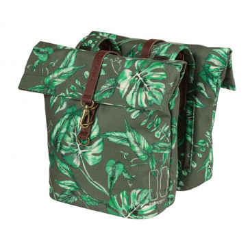 SACOCHE ARRIERE VELO DOUBLE BASIL EVERGREEN 28/38L THYM AVEC COURROIE CUIR FIXATION VELCROS SUR PORTE BAGAGE (28x16x35cm) 8715019180835
