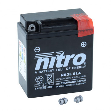 BATTERIE 12V 3 Ah NB3L NITRO SLA SANS ENTRETIEN PRETE A L'EMPLOI (Lg98xL56xH110mm)