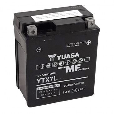 BATTERIE 12V 6 Ah YTX7L YUASA ACTIVEE EN USINE PRETE A L'EMPLOI (Lg114xL71xH131mm)