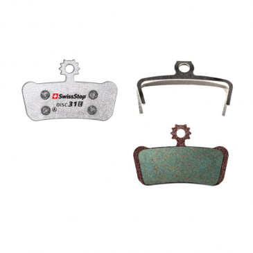 PLAQUETTE DE FREIN VTT AVID XO TRAIL, ELIXIR 9 ET ELIXIR 7 TRAIL, SRAM G2 ULTIMATE ET RSC, Guide Ultimate, RSC, RS, R, T (SWISSSTOP ORGANIC - DISC 31E)(PAIRE SUR CARTE) - COMPATIBLE VAE 7640121223358