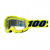 MOTOCROSS GOOGLES 100% ADULT ACCURI 2 ESSENTIAL - FLUO YELLOW - CLEAR LENS ANTI-SCRATCH/NO FOG