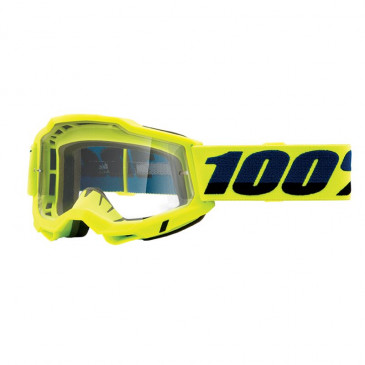 MOTOCROSS GOOGLES 100% ACCURI 2 ESSENTIAL - FLUO YELLOW - CLEAR LENS ANTI-SCRATCH/NO FOG