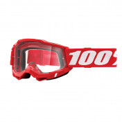 MOTOCROSS GOOGLES 100% ADULT ACCURI 2 ESSENTIAL - FLUO RED - CLEAR LENS ANTI-SCRATCH/NO FOG
