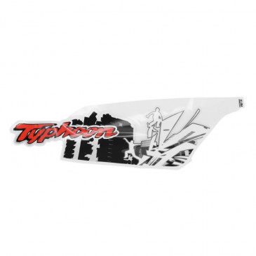 DECAL- RIGHT REAR COWL "PIAGGIO GENUINE PART" PIAGGIO 50 TYPHOON 2018> FOR BLACK MODEL 85/B -2H002552000A1-