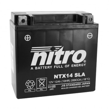 BATTERIE 12V 12 Ah NTX14 NITRO SLA SANS ENTRETIEN PRETE A L'EMPLOI (Lg150xL87xH145mm) (EQUIVALENT YTX14-BS / AGM / GEL)
