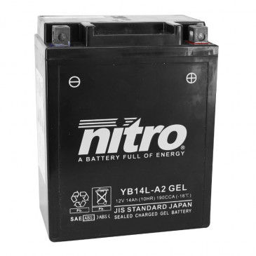 BATTERIE 12V 14 Ah NB14L-A2 NITRO SLA SANS ENTRETIEN PRETE A L'EMPLOI (Lg134xL89xH166mm) (EQUIVALENT YB14L-A2 / AGM / GEL) 5414837156505