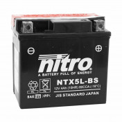 BATTERIE 12V 4 Ah NTX5L-BS NITRO MF SANS ENTRETIEN AVEC PACK ACIDE (Lg114xL70xH106mm) (EQUIVALENT YTX5L-BS)