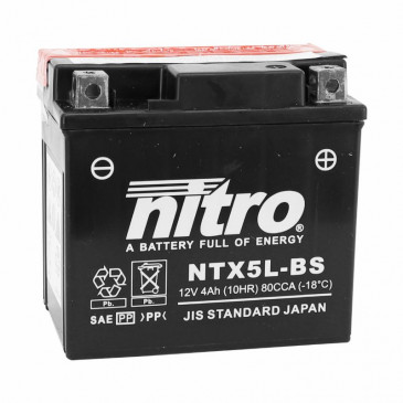 BATTERY 12V 4 Ah NTX5L-BS NITRO MF MAINTENANCE FREE-SUPPLIED WITH ACID PACK (Lg114xWd70xH105) (EQUALS YTX5L-BS)