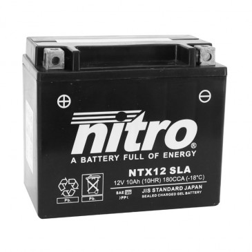 BATTERIE 12V 10 Ah NTX12 NITRO SLA SANS ENTRETIEN PRETE A L'EMPLOI (Lg150xL87xH130mm) (EQUIVALENT YTX12-BS / AGM / GEL)