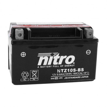 BATTERY 12V 8,6 Ah NTZ10S-BS NITRO MF MAINTENANCE FREE WITH ACID PACK (Lg150x wd87xH93mm)