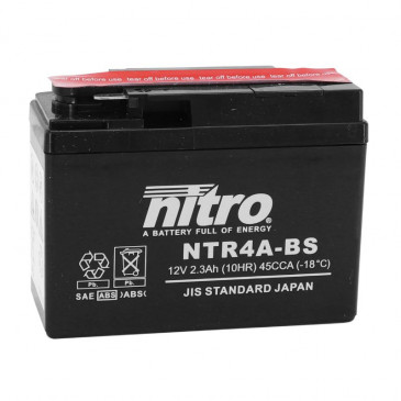 BATTERIE 12V 2,3 Ah NTR4A-BS NITRO MF SANS ENTRETIEN AVEC PACK ACIDE (Lg114xL49xH86mm)