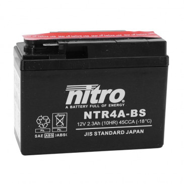 BATTERY 12V 2,3 Ah NTR4A-BS NITRO MF MAINTENANCE FREE WITH ACID PACK (Lg114X wd49xH86mm)