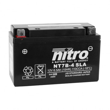 BATTERIE 12V 6,5 Ah NT7B-4 NITRO SLA SANS ENTRETIEN PRETE A L'EMPLOI (Lg150xL65xH93mm) (EQUIVALENT YT7B-4 / AGM / GEL)