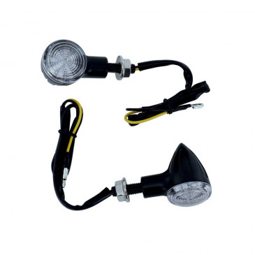 CLIGNOTANT MOTO AVOC CHIBA A LEDS METAL NOIR COUVERCLE TRANSPARENT (L 40mm / H 35mm / L 40mm) (HOMOLOGUE CE) (PAIRE)