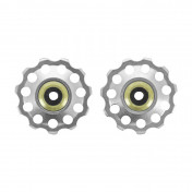 DERAILLEUR PULLEY- P2R 9/10 SPEED -ALUMINIUM-SILVER-ON BEARINGS 11 teeth (SET OF 2) 3700948044971