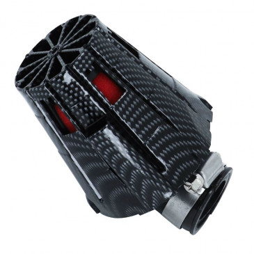AIR FILTER REPLAY E5 BOX CARBON SHINY WITH RED FOAM- ELBOW FIXING 45° Ø 35/28 3700948035740