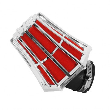 AIR FILTER REPLAY HEXAGONAL CHROME WITH RED FOAM - ELBOW FIXING 45° Ø 35/28 3700948035849