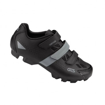 MTB CYCLING SHOE- GES VANTAGE2 BLACK/GREY EURO 40 TRIPLE HOOK AND LOOP STRAPS- COMPATIBLE SPD (PAIR)