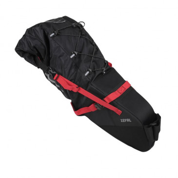 SACOCHE DE SELLE VELO ZEFAL Z ADVENTURE R17 POUR 17L NOIR/ROUGE ETANCHE FIXATION VELCRO ( L 62cm x l 24cm x 20cm) CHARGE MAXI 5kgs