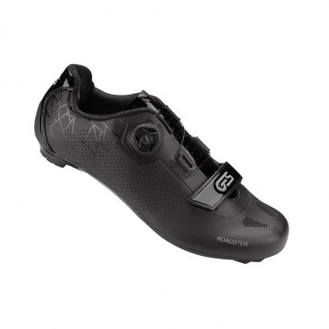 ROAD CYCLING SHOE- GES ROADSTER2 BLACK EURO 39 BOA CLOSURE SYSTEM+HOOK AND LOOP STRAPS- COMPATIBLE LOOK/SHIMANO (PAIR)