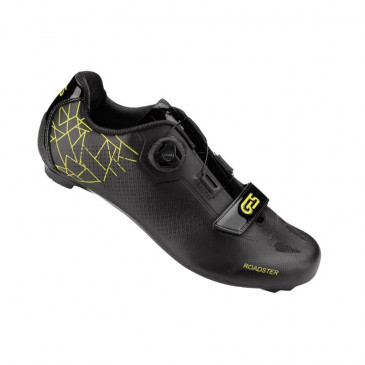 ROAD CYCLING SHOE- GES ROADSTER2 BLACK/YELLOW EURO 42 BOA CLOSURE SYSTEM+HOOK AND LOOP STRAPS- COMPATIBLE LOOK/SHIMANO (PAIR)