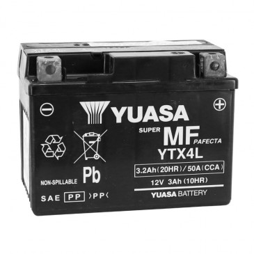 BATTERY 12V 3 Ah YTX4L YUASA - FACTORY ACTIVATED "READY TO USE" (Lg114xWd 71xH86mm)