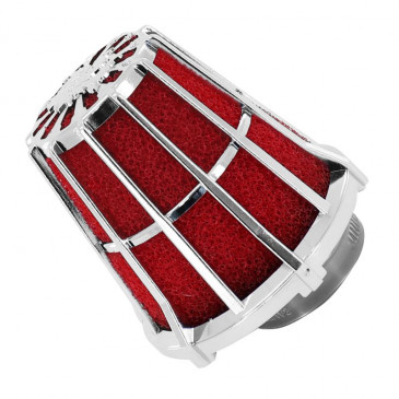 AIR FILTER - MALOSSI E 5 STRAIGHT/OFF CENTRE FOR PHBG 15-21 CHROME RED FOAM- (EXCEPT FOR PEUGEOT)