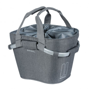 FRONT BASKET - CANVAS - BASIL 2DAY 15Lt - LIGHT GREY -WITH HANDLE - FIXATION CLIP AUTOMATIC CLIPS ON CARRIER - COMPATIBLE KLICKFIX SYSTEM (NON INCLUDED)