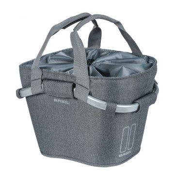 PANIER AVANT TOILE BASIL 2DAY 15L GRIS CLAIR AVEC ANSE FIXATION CLIP AUTOMATIQUE SUR PORTE BAGAGE COMPATIBLE KLICKFIX NON INCLU 8715019112539