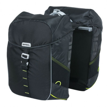 SACOCHE ARRIERE VELO DOUBLE BASIL MILES WATERPROOF 32L NOIR LISERET JAUNE FLUO (PAIRE) (44x14x30cm) - FIXATION SYSTEME MIK (INCLUS) 