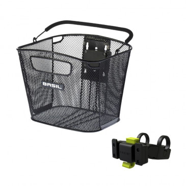 PANIER AVANT ACIER NID ABEILLE BASIL BOLD NOIR (28x34x26 cm) -VENDU AVEC FIXATION KLICKFIX SPECIAL VAE / E-BIKE LARGEUR 80MM MINI COMPATIBLE LEADER FOX 8715019112423