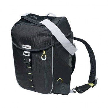 SACOCHE ARRIERE SAC A DOS VELO LATERALE BASIL MILES DAYPACK DROIT/GAUCHE SYSTEME FIXATION HOOK-ON WATERPROOF 17L NOIR LISERET JAUNE FLUO (BANDOULIERE + SAC A DOS) (31x17x44cm) 8715019177507