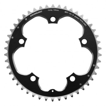 PLATEAU ROUTE 5BRA D.130 STRONGLIGHT 46DTS EXTERIEUR NOIR ALU 7075 TYPE SHIMANO 9/10V. 3700223700332